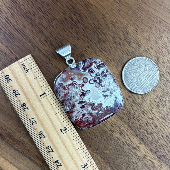 Sterling Silver 925 Chunky Crazy Lace Agate Pendant Tourmaline Moonstone - Picture 6 of 7